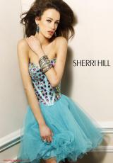 Sherri Hill Short 1530.  Available in Black/Multi, Nude/Multi, Purple/Multi, Turquoise/Multi